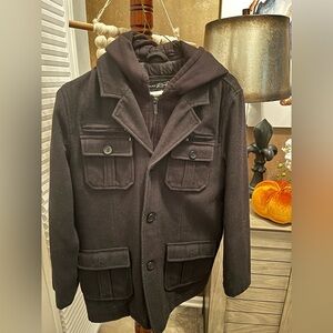 Black Rivet Dark Jacket with Hood full zipper & button exterior Size:XL Boys